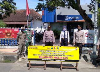 POLSEK BANGILAN BERSAMA LINTAS SEKTORAL PHYSICAL DISTANCING DI BRI UNIT BANGILAN